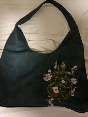 Disturbia Gorgon Snake Embroidered Faux Suede Tote Bag